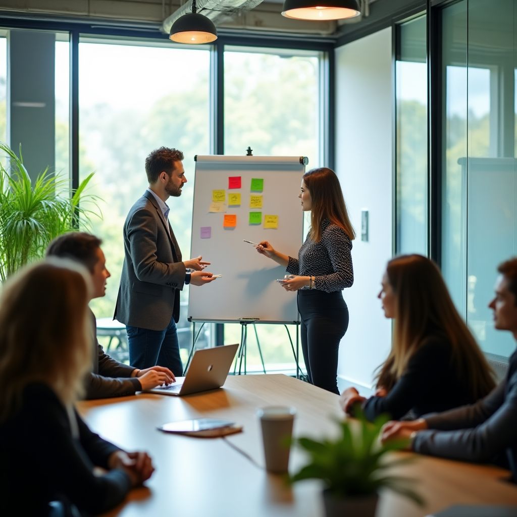 Equipo de consultores en una reunión estratégica